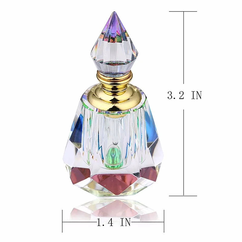 4ML Clear Vintage Pyramid Aurora Borealis K9 Crystal Refillable Woman Perfume Bottle Empty Container wgold Trim Glass Dauber (7)