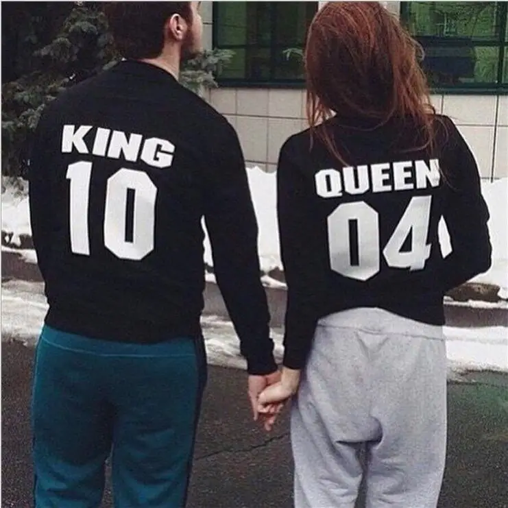 New KING Queen Crown Print Unisex Men Women Autumn Hoodies Slim Sweatshirt for Couple Lovers Winter