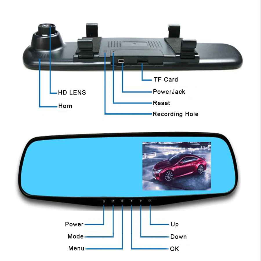  Full HD 1080P Car Dvr Camera Auto 4.3 In Rearview Mirror DVR Dash Camera For Car DVR Recorder Video