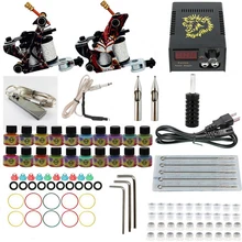 Professional Tattoo set Complete Equipment dual Tattoo kit 2 Machine Gun 20 color Inks Power Supply Cord Kit Body DIY Tools