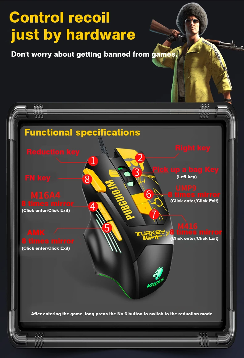 RGB8 USB wired optical gaming mouse in net bar Playerunknown's Battlegrounds