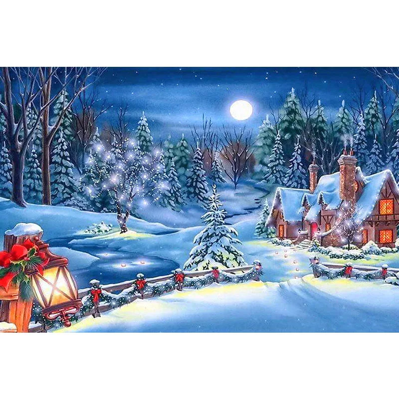 DIY Diamond Painting Cross Stitch Full Drill Round Embroidery Snow House Mosaic Christmas Pictures Home Decor |