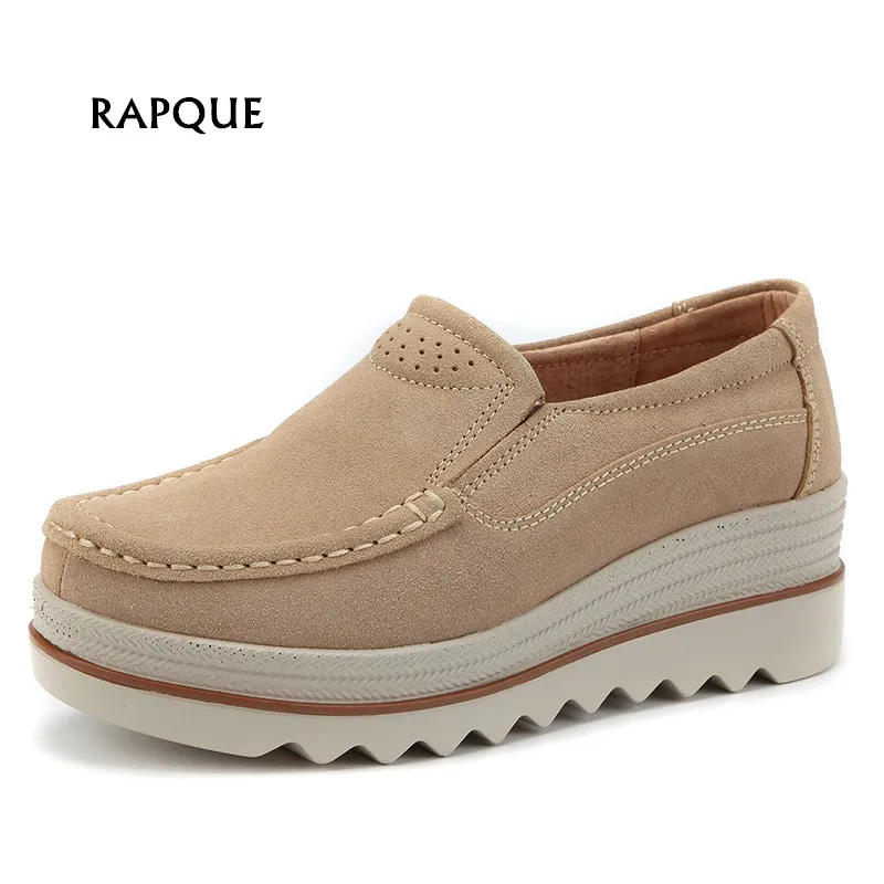 

Women Shoes 2018 leather woman Female Height Increasing shoes Platform Slip On Sneaker Ballet Moccasins ladies shoes size 35-40