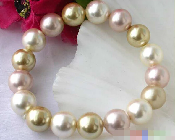 

01386 GOLD PINK SOUTH SEA SHELL PEARL BRACELET BANGLE Natural >>free shipping