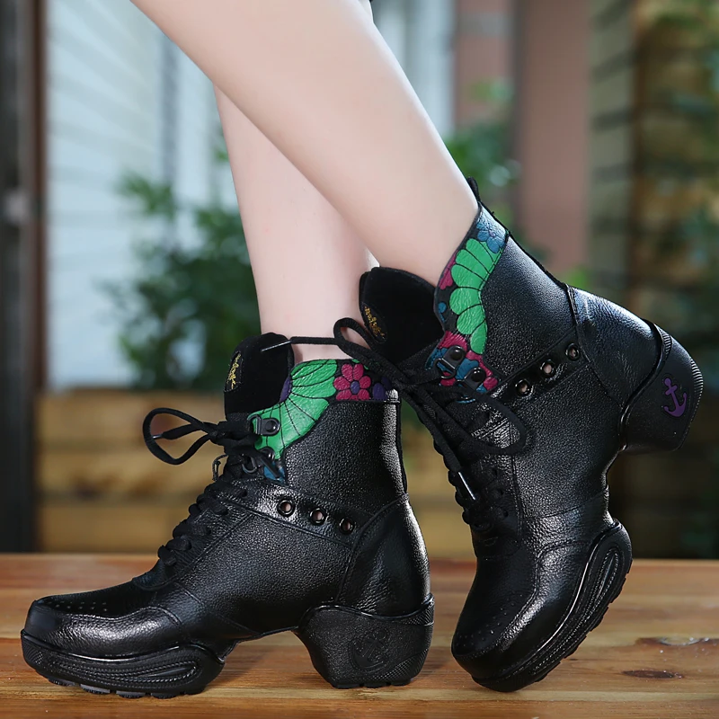 Танцевальная обувь; женские спортивные ботинки на квадратном каблуке; женская танцевальная обувь; кожаная обувь из кружевной ткани; дышащая Современная танцевальная обувь; сетчатые ботинки