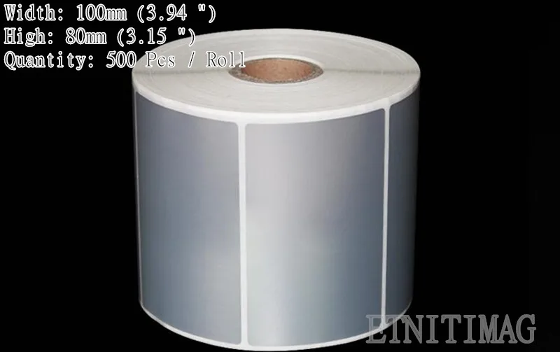 500Sheet/Roll Self adhesive Label Sticker 100mmx80mm Thermal Transfer Blank Silver PET Label For ...