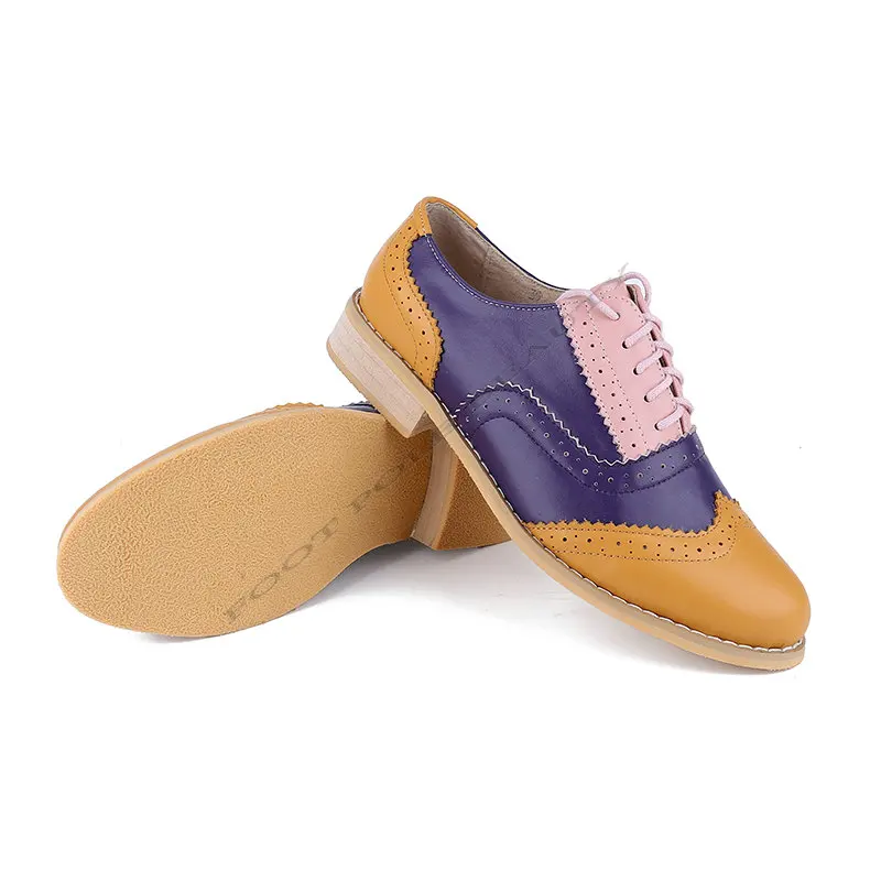 Новинка года; женские туфли-оксфорды ручной работы на плоской подошве из натуральной кожи; женские модные повседневные Мокасины; Sapatos Mujer Bullock - Цвет: Yellow pink