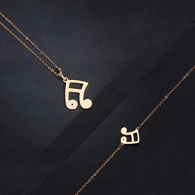 CACANA Stainless Steel Sets For Women Musical Notes Shape Necklace Bracelets Earrings For Women Lover's Engagement Jewelry S547