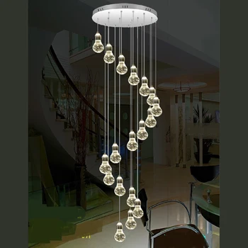 

Stairs lights staircase pendant lamp LED bubble column living room long pendant lamps rotating suction crystal pillar ZA SJ117