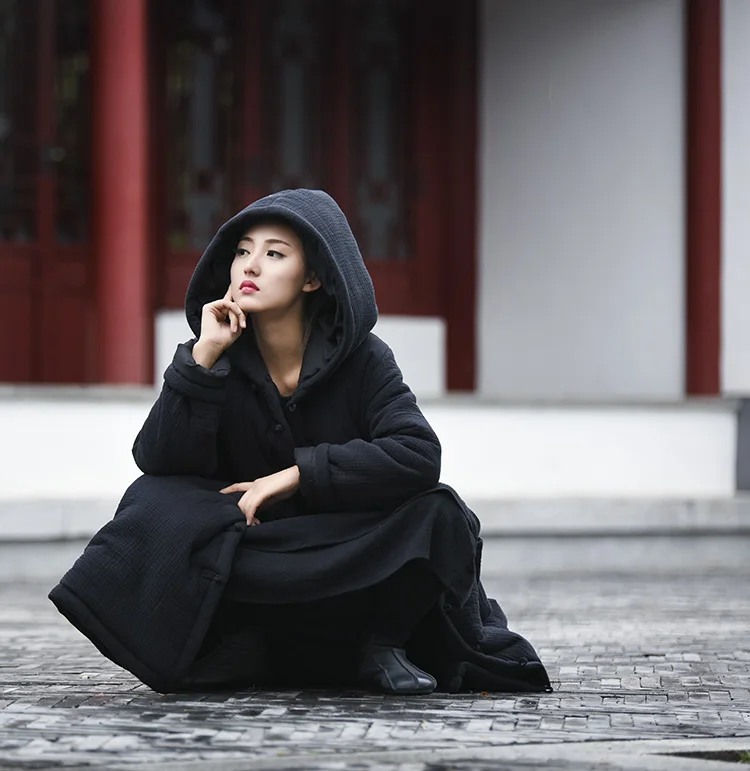 OriGoods, длинное зимнее пальто в китайском стиле, для женщин, теплое, плюс размер, парка, пальто, новинка,, с подкладкой, длинная куртка, парка, верхняя одежда, B242
