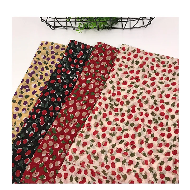 

Pearl Chiffon Fabric Cherry Floral Printed Fabric New Full Polyester Dress Shirt Apparel Textile Material