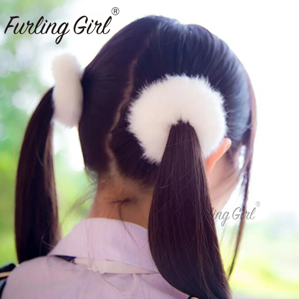 

Furling Girl 1 PC Fluffy Faux Fur Furry Scrunchies Soft Hand Made Fur Elastic Hair Bands Ring for Ladies Hair Ties