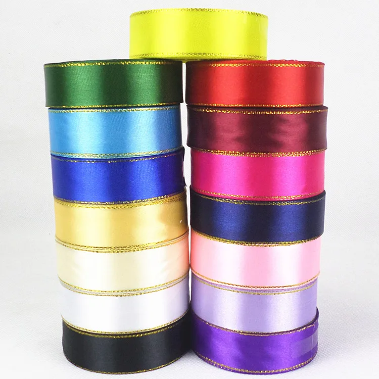 

1inch=2.5cm Gold Edge Satin Ribbons 22Meters/Roll Wedding Christmas Halloween Birthday Party Flowers Gift Box Wrapping Ribbons
