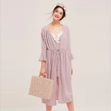 Новое поступление, милые элегантные женские пижамные комплекты, фиолетовый халат с белыми цветами, рукава мандарина, ночные рубашки, пижамы из хлопка для дам