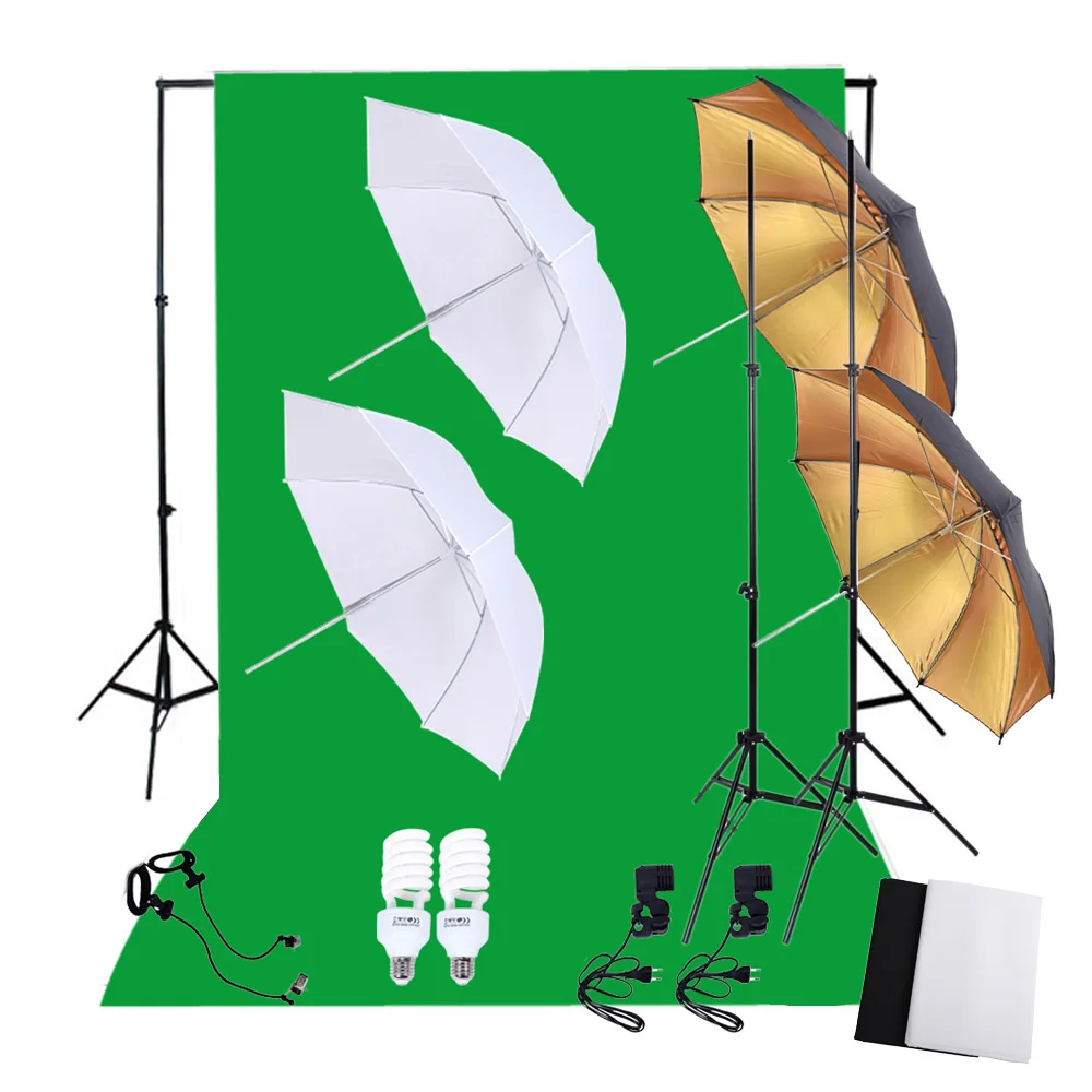

DE STOCK Photography Studio Lighting Set with 45W 5500K Daylight Studio Bulbs Light Stands Backdrop Reflector Umbrellas Stand
