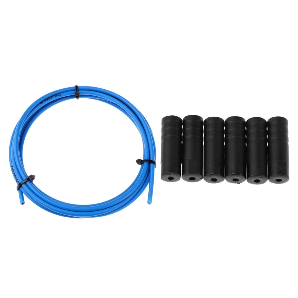 Soft High Carbon Steel + PVC Bike Shifter Derailleur Cable Line Housing Tube Pipe & 6pcs End Cap Tube Tip Blue
