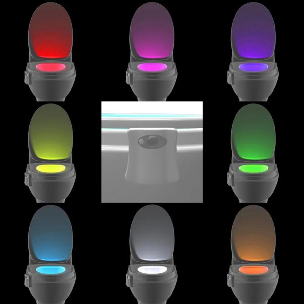  Bathroom Toilet Light LED Nightlight Body Motion Activated On/Off Seat Sensor Lamp 8 Colors PIR Toi - 32899257741