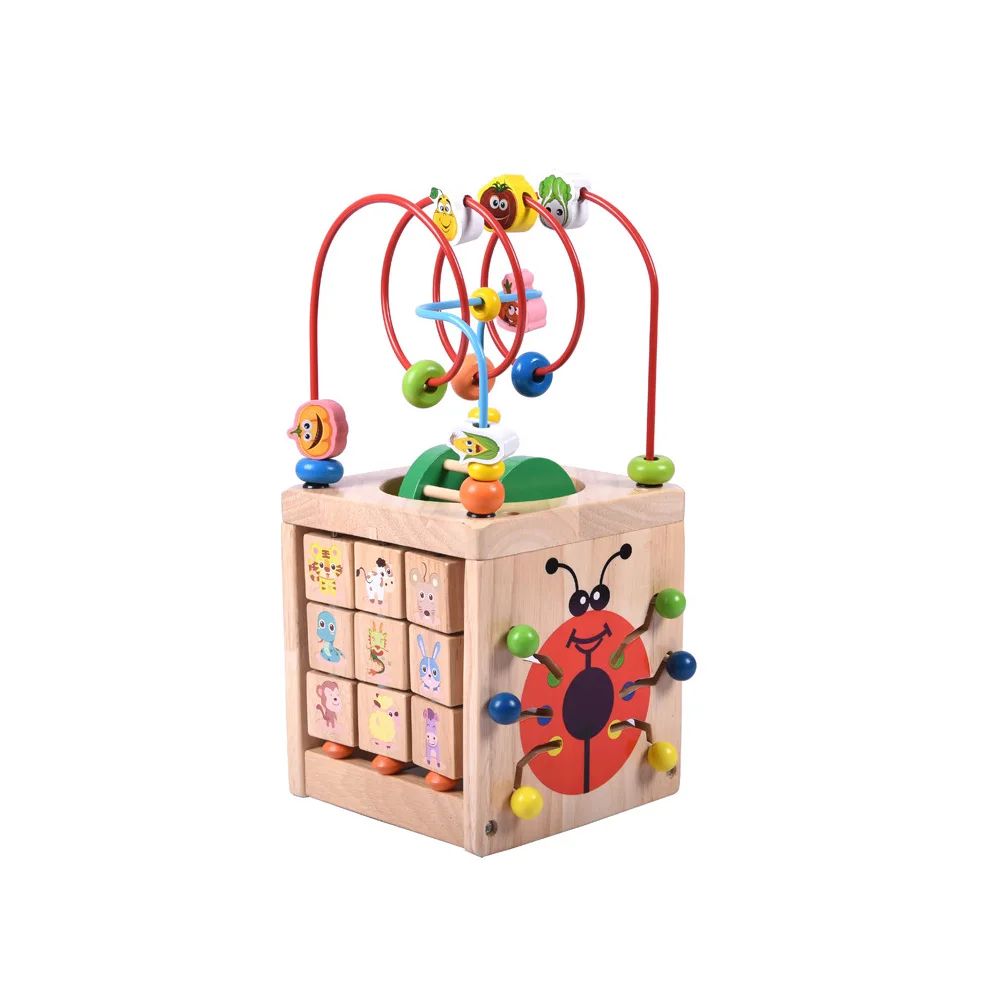 

6 In 1 Wooden Bead Maze Activity Center Box Cube Wood Toys For Kids Multipurpose Educational Skill Improvement