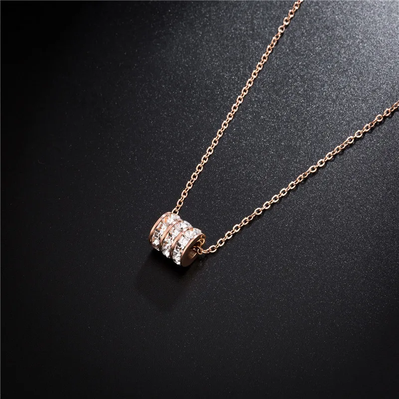 

Titanium Steel New Three Rows Cubic Zirconia Circle Clavicle Chain Personality Fashion Rose Gold Necklace Female Jewelry N18206