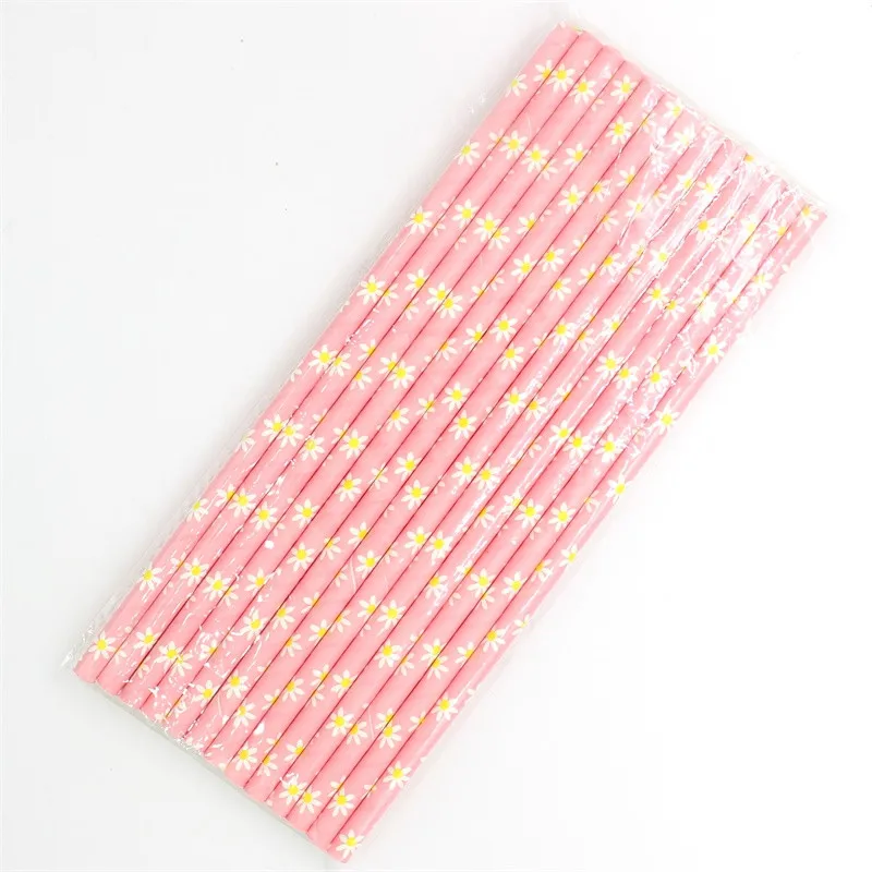 25pcs Environmental Paper Straws Drinking Straws Stripe Flower Pattern