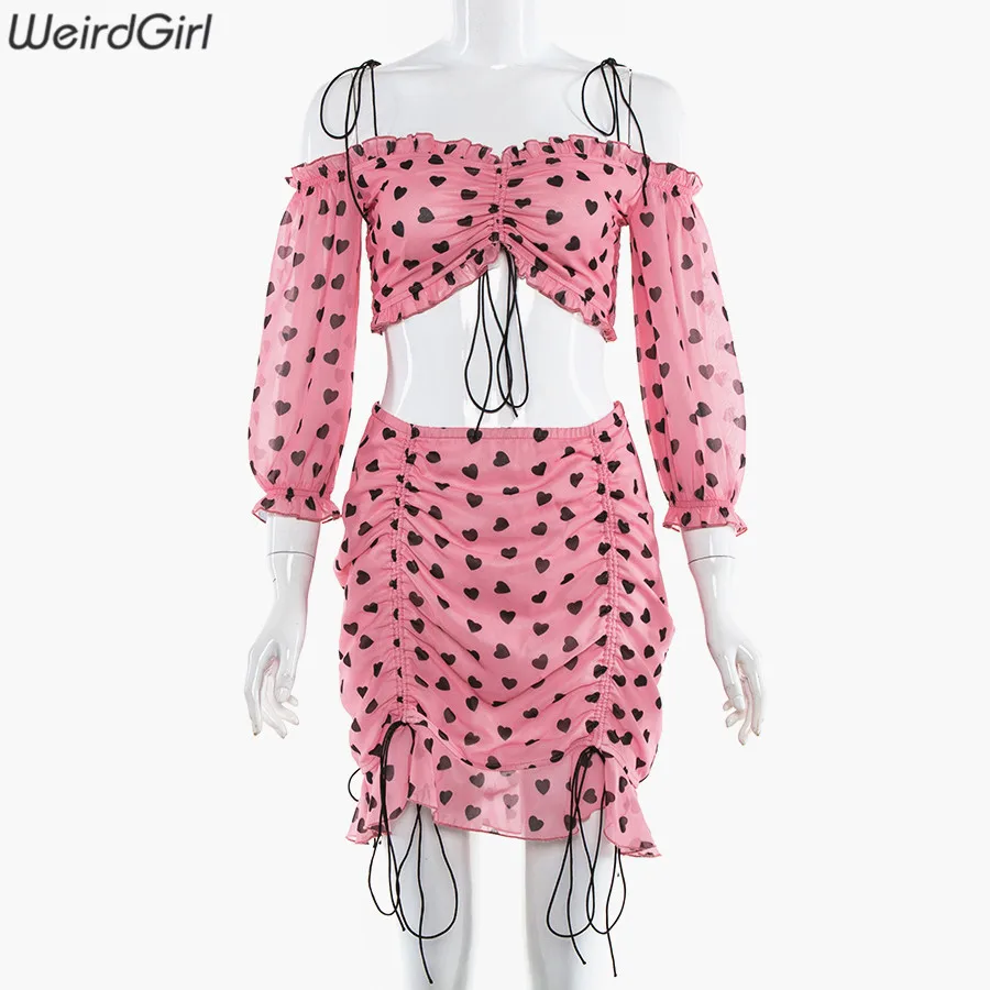 Weirdgirl/женские комплекты из 2 предметов, топы без бретелек с принтом в виде звезд, облегающие Женские мини-юбки, новая летняя уличная одежда
