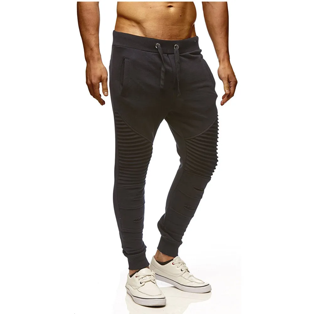 

Men Pleated Casual Pencil Full Pants Elastic Waist Pleated Fit Slim Fitness Workout Sweatpants Sporting Trousers Jogger Pants
