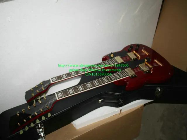 Best price at $369 Cheap Red DES1275 Double Neck Electric Guitar 6/12 strings Gold Hardware Best Free Shipping