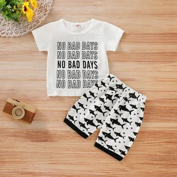 

2019 Fashion Summer Baby Boy Letter T shirt Tops +Cartoon Printed Shorts Set