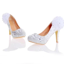 White Red Women High Heels Silver Rhinestone Wedding Party Shoes Handmade Bridal Dress Shoes with Appliques Bridesmaid Shoes