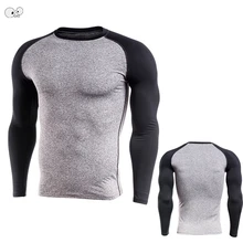Реглан обтягивающие с длинным рукавом футболки для бега для мужчин быстросохнущая спортивная одежда пэчворк тренажерный зал фитнес топы ММА одежда Рашгард
