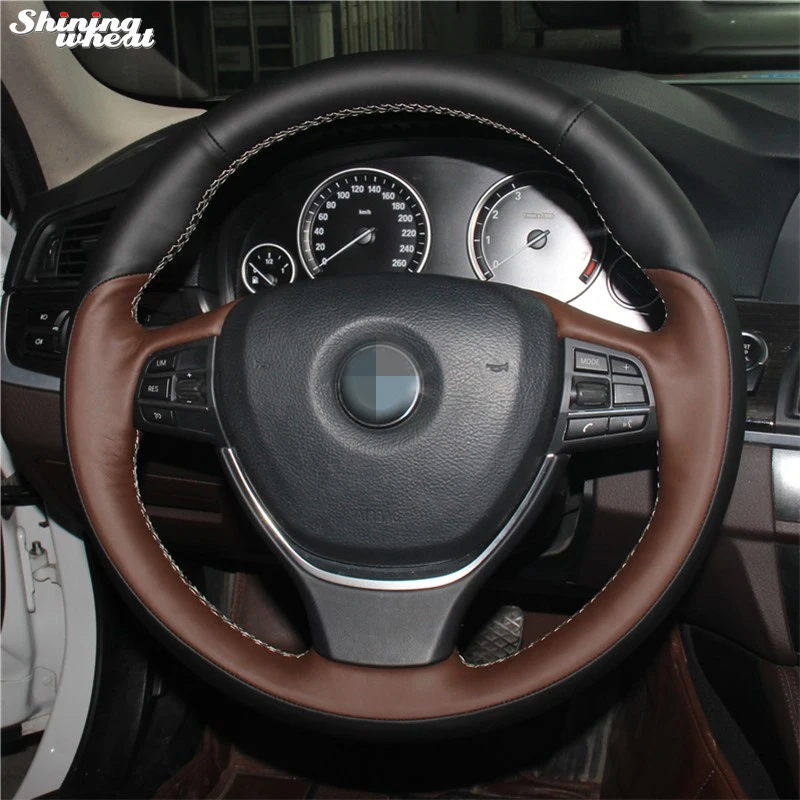 cheap Palm Red Genuine Leather Black Leather Car Steering Wheel Cover for BMW F10 2014 520i 528i 2013 2014 730Li 740Li 750Li