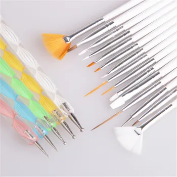 

15Pcs Nail Art Painting Brushes And 5Pcs Double Ended Dotting Tools Set Tool Kit