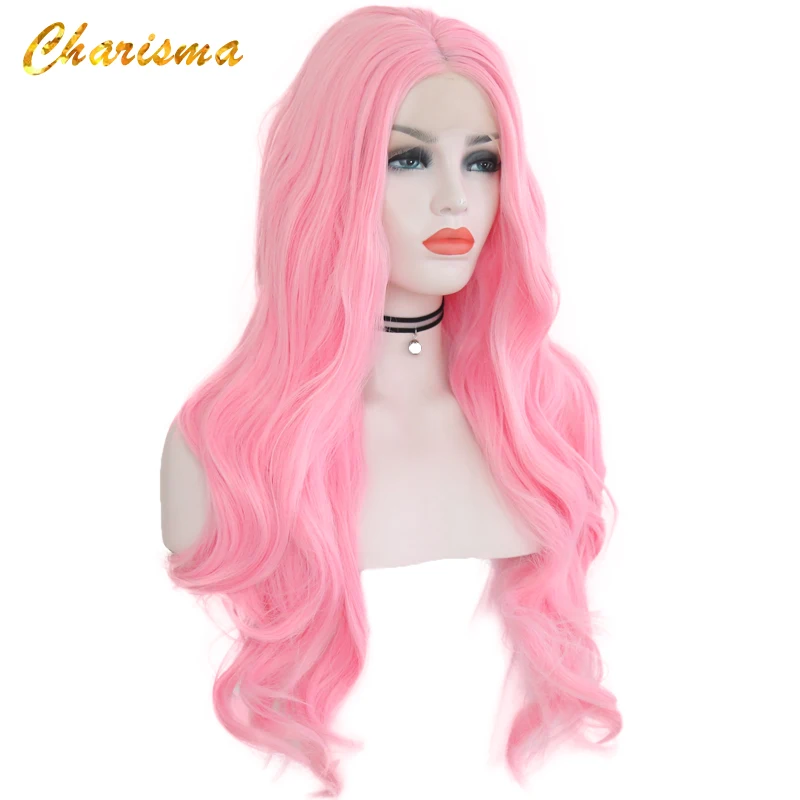 Харизма химическое Синтетические волосы на кружеве парики объемная волна розовый цвет 26 ''парики 150% плотность высокое качество термостойкие парики для черный Для женщин