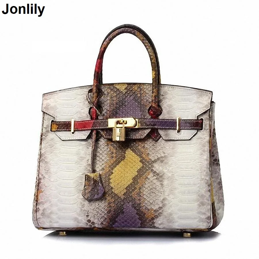 

Genuine Leather Bags Female Fashion Snake Pattern Tote Bag Top Leather Handbags Evening Clutch Shoulder bag SLI-165