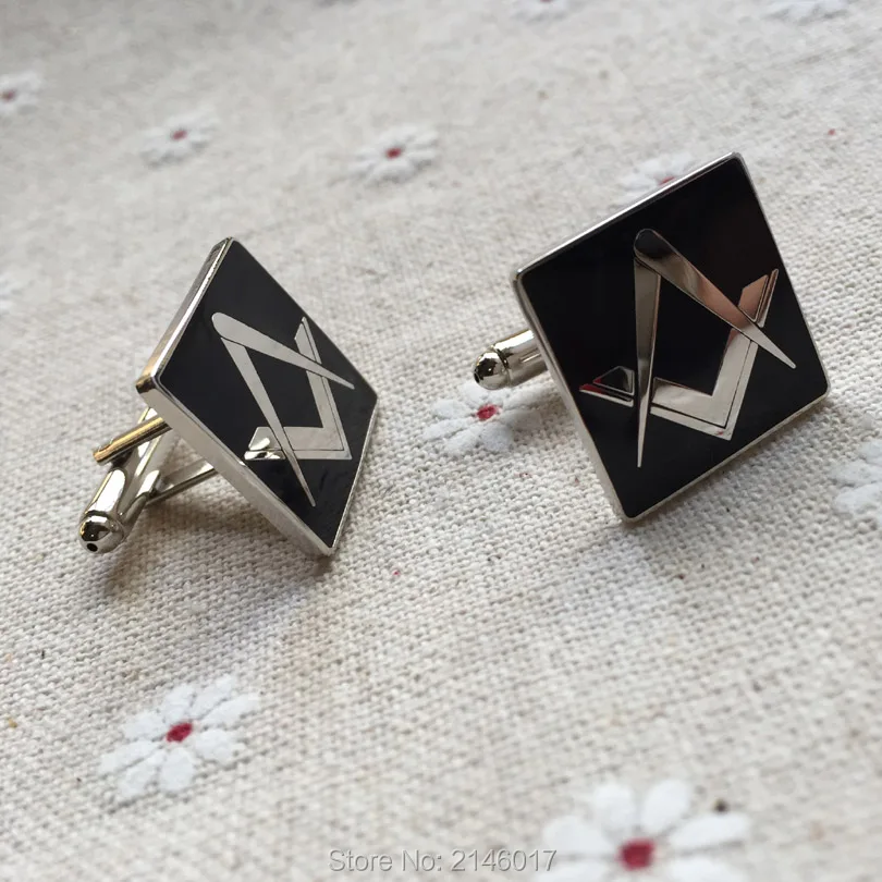 Elegant Masonic Black and White Checkered Rug Floor Cufflinks
