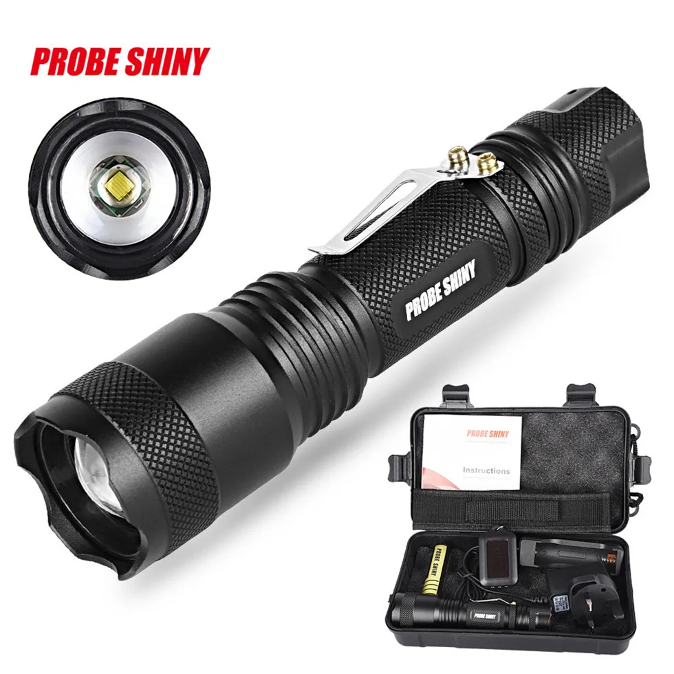 

PROBE SHINY X800 5000LM Zoomable XML T6 LED Tactical Flashlight +18650 Battery+Charger UK Plug Dropshipping #1101