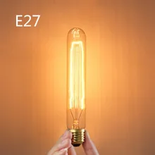 T185 E27 40 Вт 220 В Ретро Эдисон ностальгические Вольфрам нити длинная трубка лампы теплый белый свет под старину лампа накаливания лампада