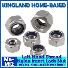 M6-M12 DIN985 Left Hand Thread Nylon Insert Lock Nuts 304 Stainless Steel Fasteners DIY Hardware LM008