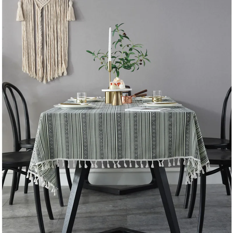 Этнический стиль кисточка для скатерти серый зеленый полосатый кофе крышка стола прямоугольная столовая домашняя скатерть декоративная