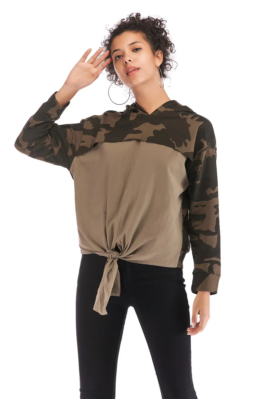 Gladiolus Camouflage Autumn Winter Hoodies Women 2018 Long Sleeve Patchwork Irregular Hem Hooded Sweatshirt Women Pullover Tops (13)