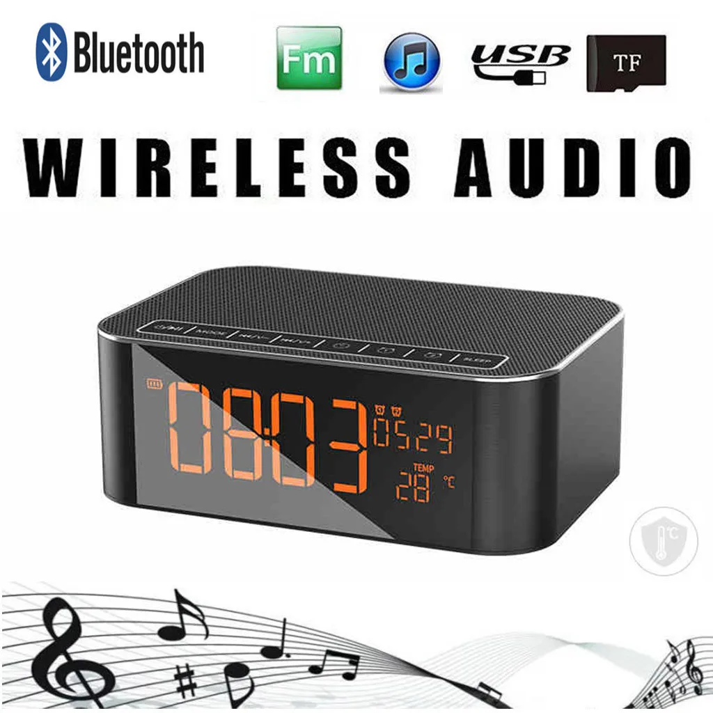 

Portable Alarm Clock Radio BT4.2 Subwoofer Speaker With Temperature Display Sound System Outdoor Speaker Loudspeaker SoundCore