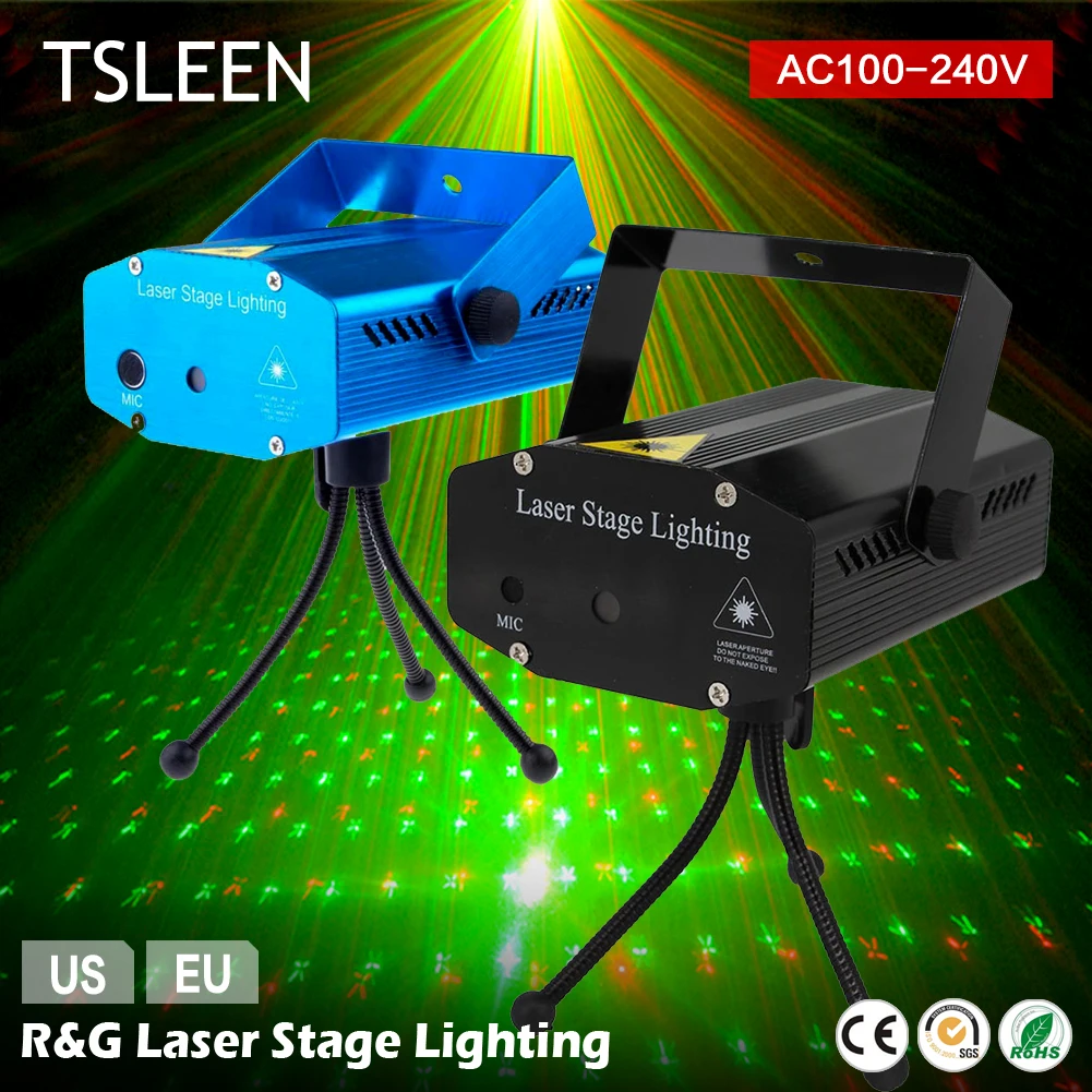 

TSLEEN Mini LED Laser Pointer DJ Disco Stage Light Christmas Party Pattern Lighting Projector Show+EU/US Plug+ Tripod Stand