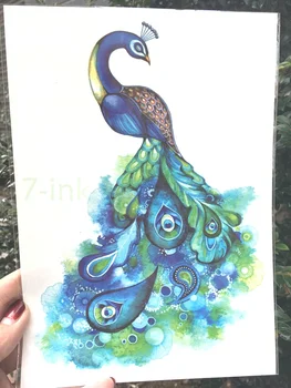 

New Waterproof Temporary Tattoo Sticker Beautiful Blue Green Peacock Bird Water Transfer fake flash tattoo for man women