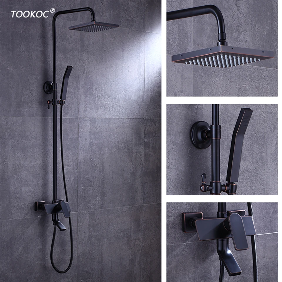 

TOOKOC Contemporary Black Bathroom Shower Faucet Rotate lifting Cold and Hot Water Tub Spout Wall Rainfall Shower Handshower