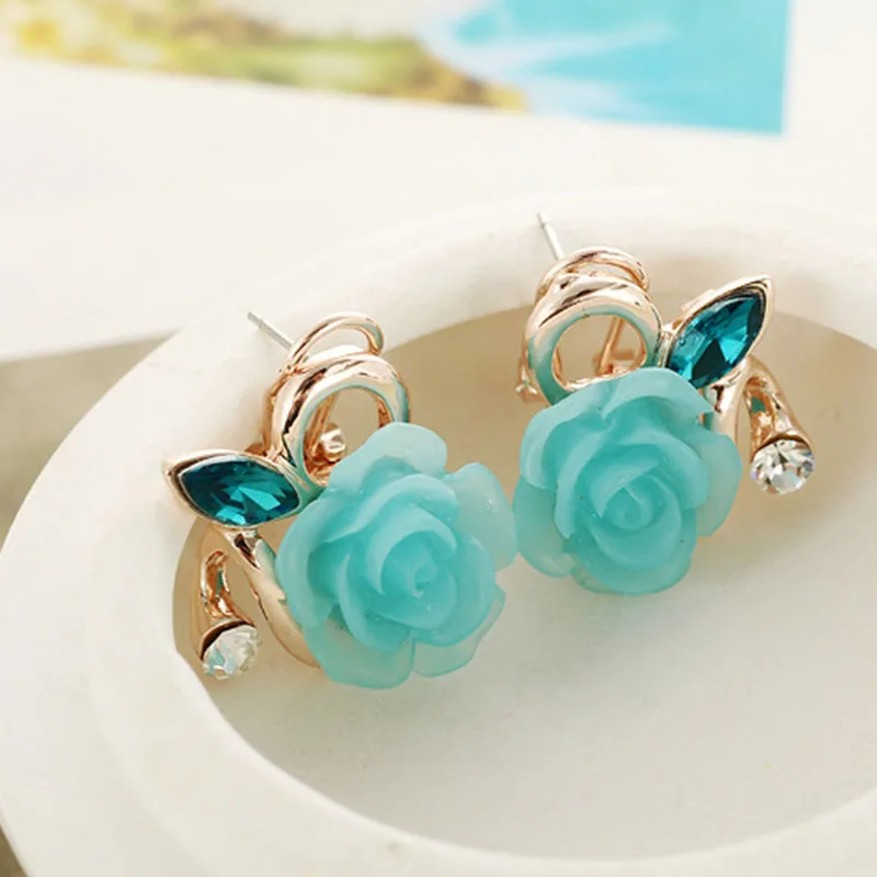 

LNRRABC Sale 6 Colors Women Lady Charming Resin Big Flower Ear Stud Rhinestones Earrings Fashion 2019 Modern Jewelry Gift