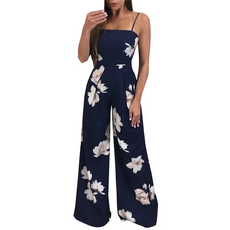 

Fashion Brand Women's Jumpsuits Rompers 2018 New Style Floral Print Broad Leg Backless Chiffon Jumpsuits for Ladies P415