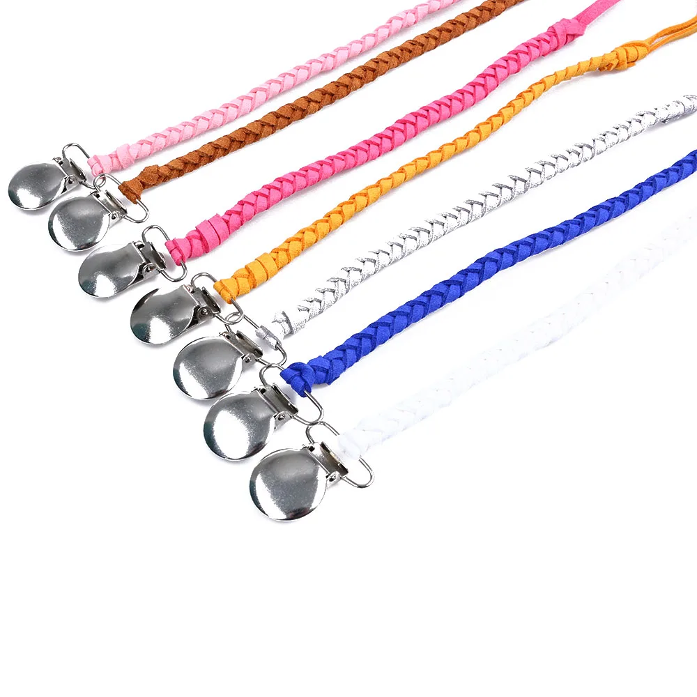 

14 Styles Leather Pacifier Clips Chain Dummy Clip Pacifier Holder Braided Clip Infant Baby Feeding Nipple Holder Soother Chain