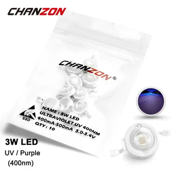 10 Pieces 3W LED Light Bulb Lamp UV Ultraviolet 400nm 3.0-3.4V 400mA-500mA High Power 3 W Watt Purple Ultra Violet Chip 3Watt CO
