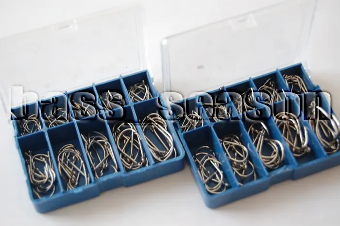 

700 X Mixed 10 Sizes Carbon Silver Fishing Hooks With Box Free Shipping