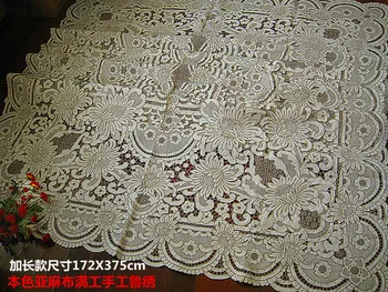 

Collectibles, flax, embroidered tablecloth, old hand embroidery, European aristocrat 172X375cm